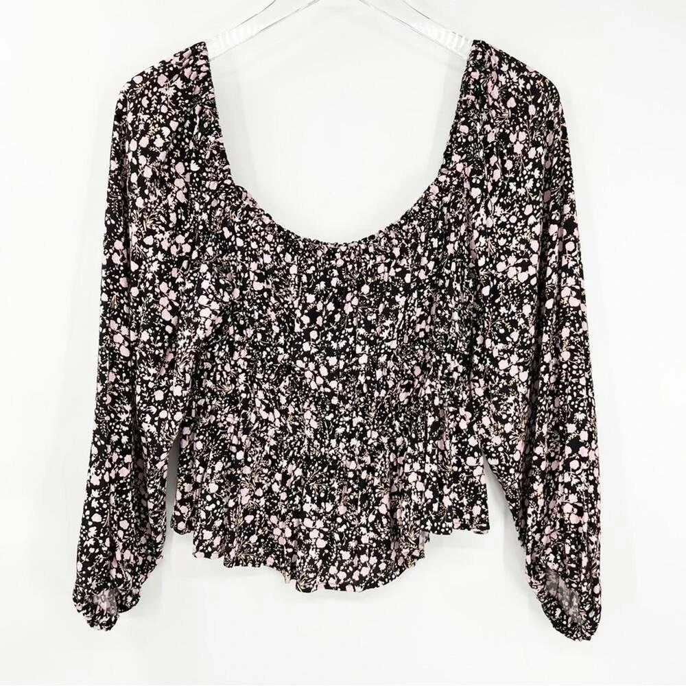 J.Crew Puff Sleeve Floral Square Neck Top Women's Size S Cottagecore
